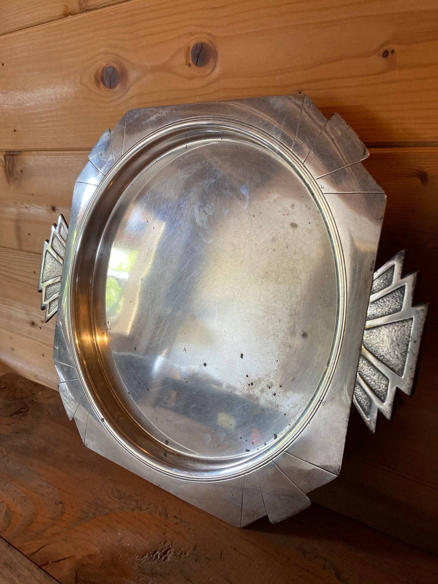 Elegant Art Deco silver-plated metal serving tray, double hallmarked