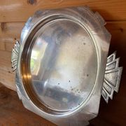 Elegant Art Deco silver-plated metal serving tray, double hallmarked