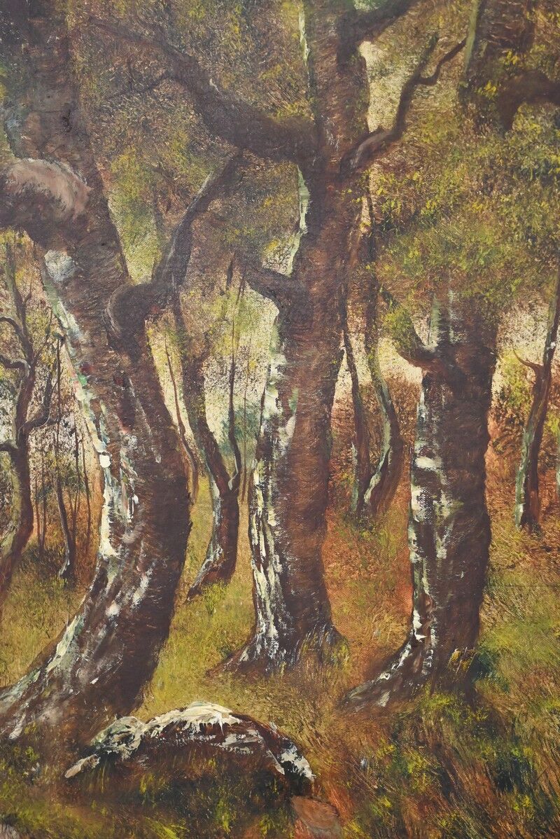 Important painting "Stroll in the Underwood", oil on canvas, signed L. Gourdon – 1896