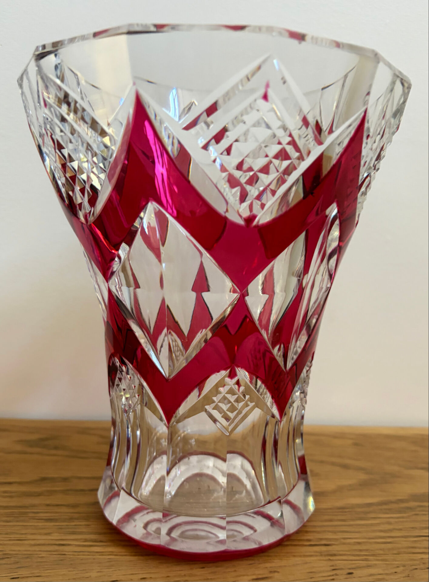 Authentic Val Saint Lambert Ruby Red Cut-to-Clear Crystal Vase