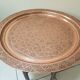 Vintage moroccan table in wood, copper and mother-of-pearl