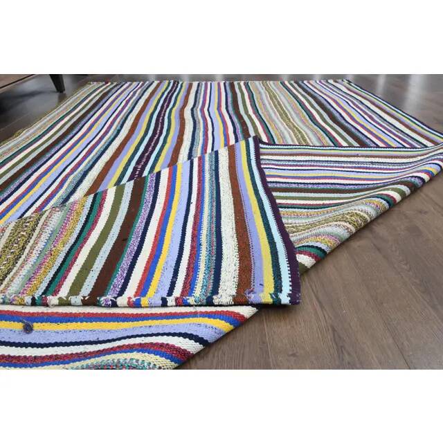 Tapis turc Oushak fait main en laine et coton multicolore, années 1970