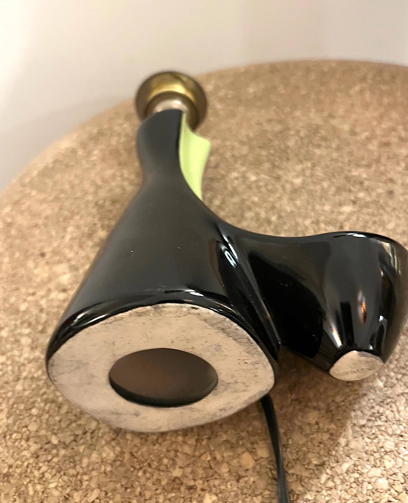 Vintage ceramic lamp in black and green - 1950s / 1960s - Handmade lampshade