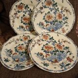 4 assiettes faïence gien xix modèle coq et pivoine export rare