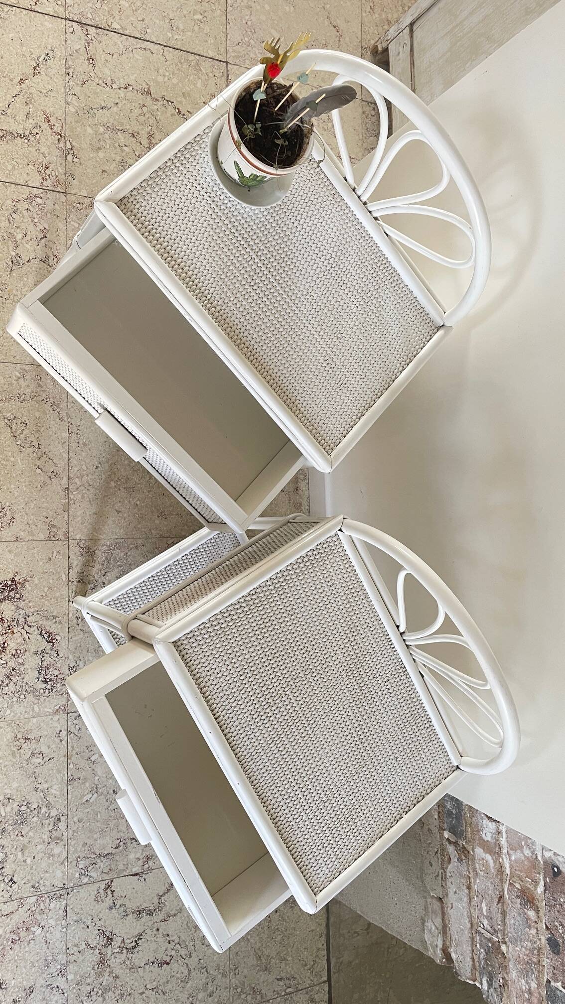 Pair of Vintage Rattan Bedside Tables