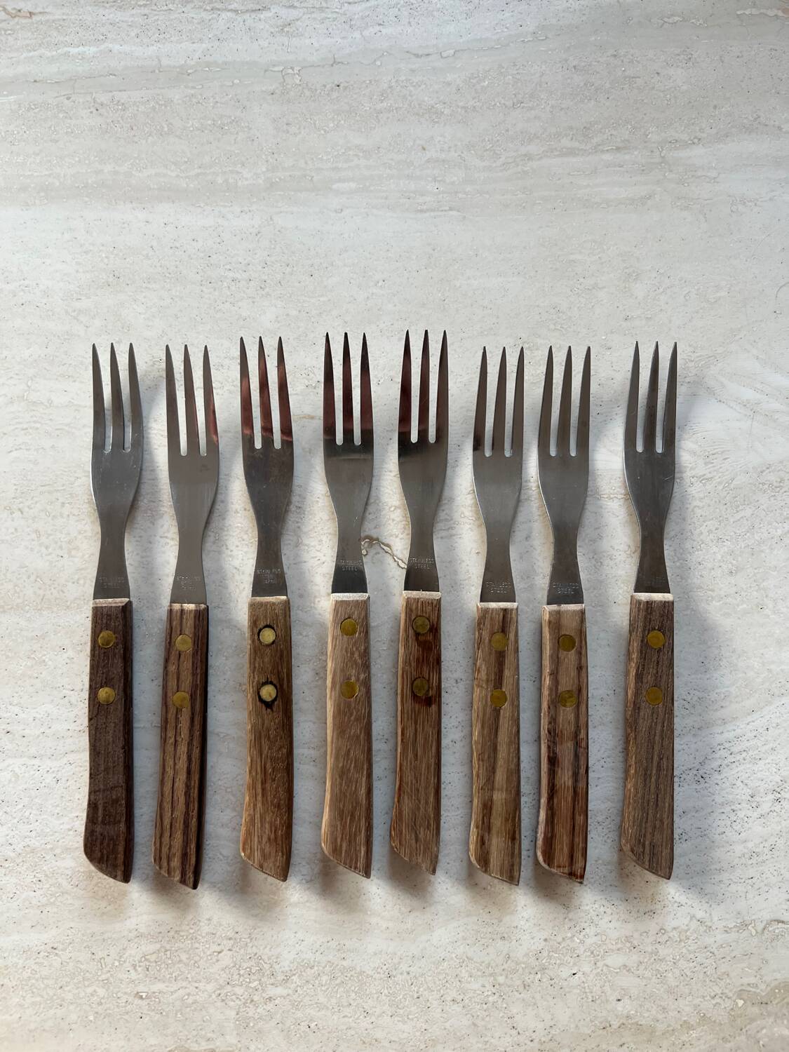Vintage Japanese stainless steel wood forks