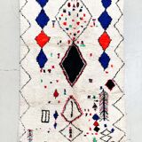 Berber carpet Azilal ecru with colorful patterns 2,38x1,51m