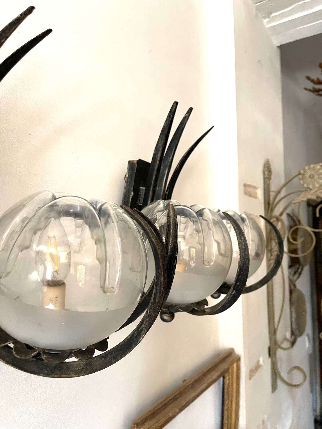 Brutalist pair of Mazzega glass sconces, Italy 1960