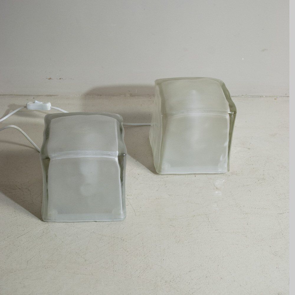 Cubic frosted glass table lamps, late 1970s, set of 2.