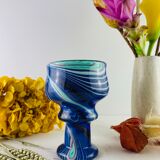 Coupe sur pied en verre multicouche à décor de forme libre Patrick Lepage
