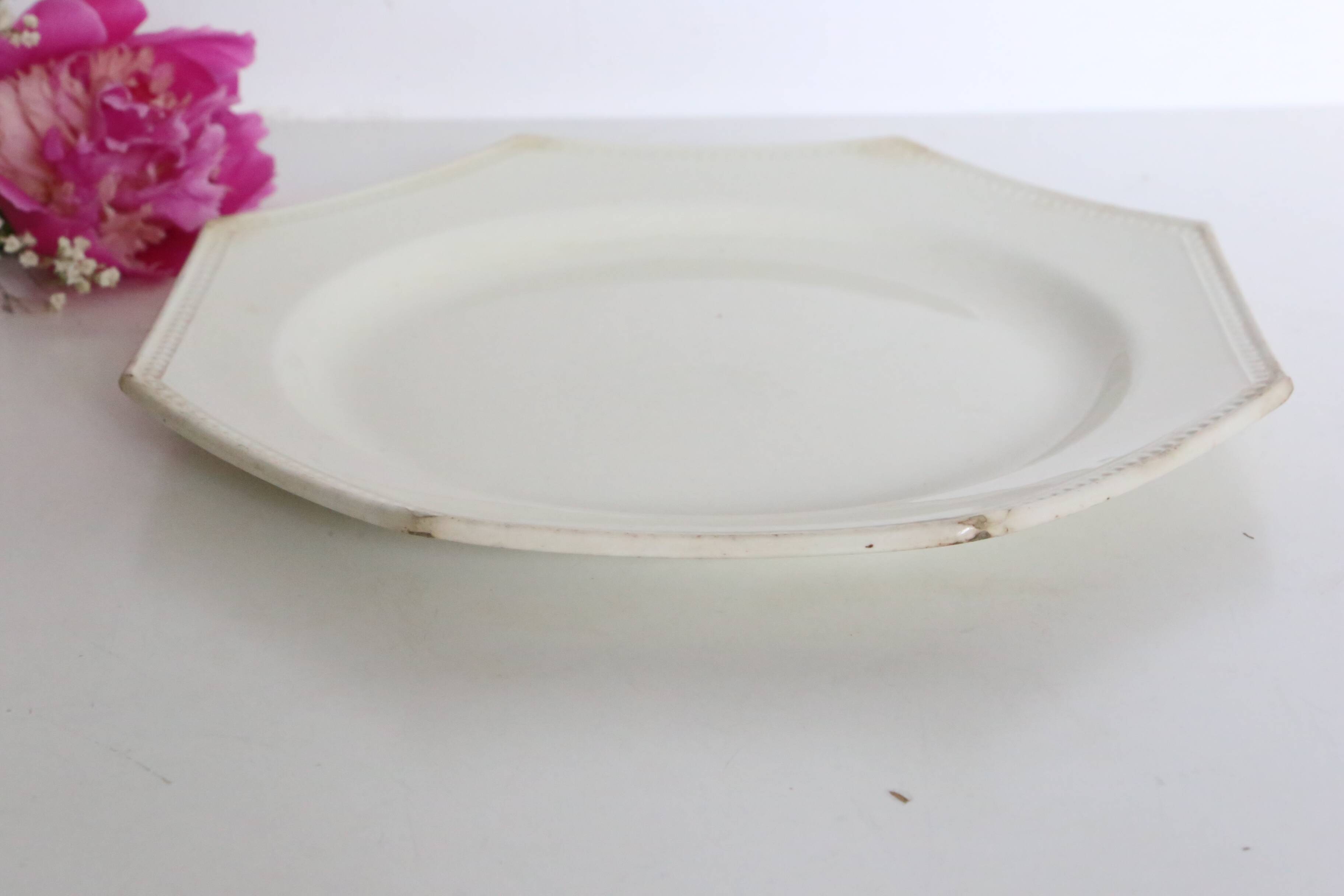 Creil and Montereau plates, 19th century, Perle model, ivory / lot 1