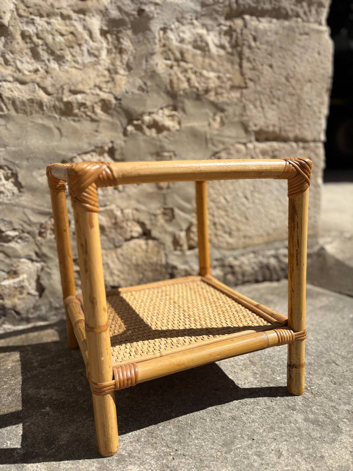 Bamboo and smoked glass side table, 1970s