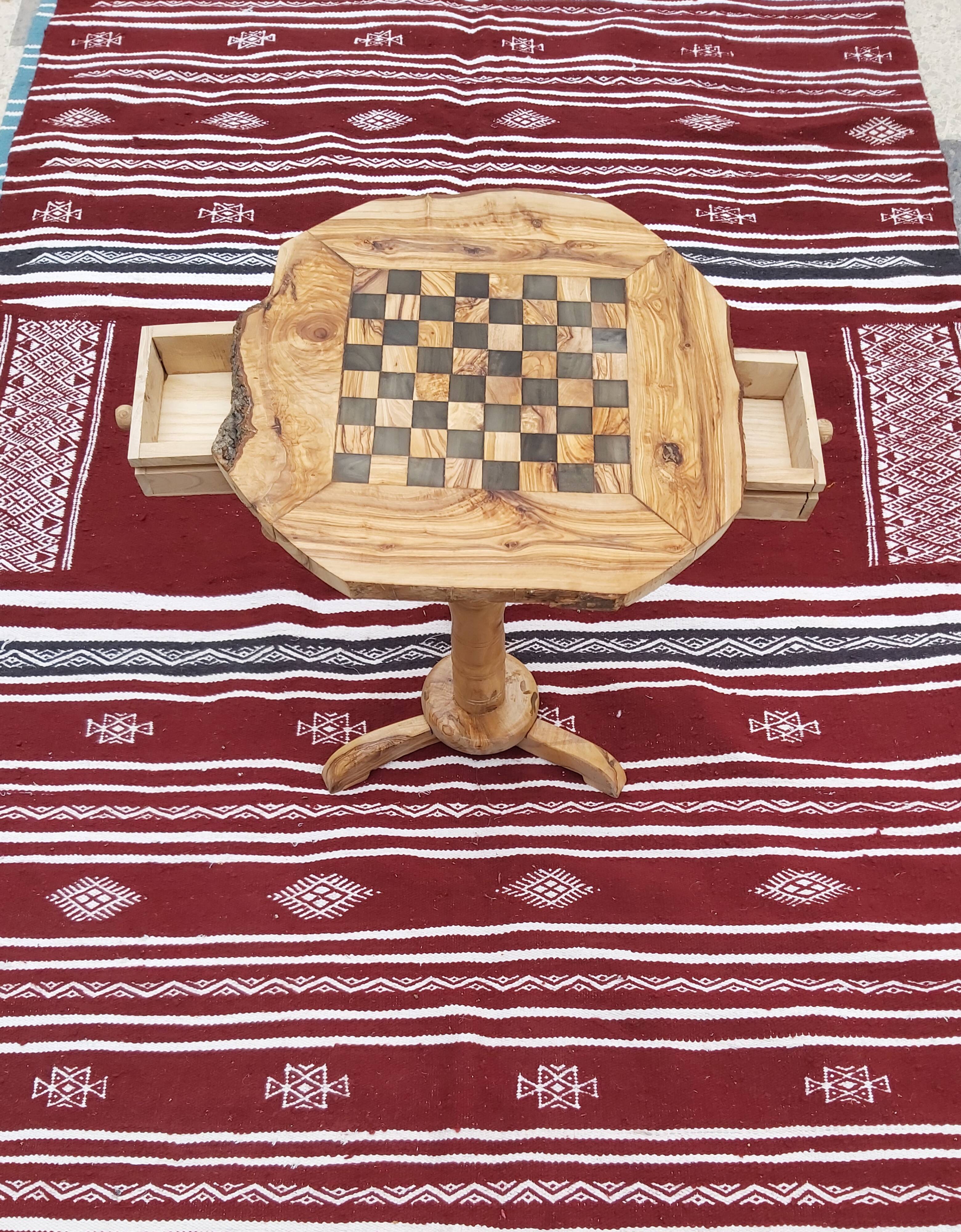 rustic olive wood chess table