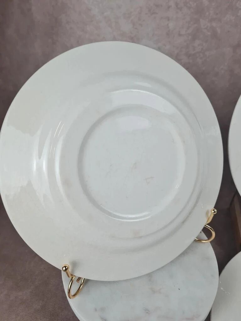 Assiettes Gien modernistes à pois dorés – lot de 9
