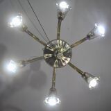 Lustre en verre de Murano vintage, couleur ambre, six lumières, design des années 1950.