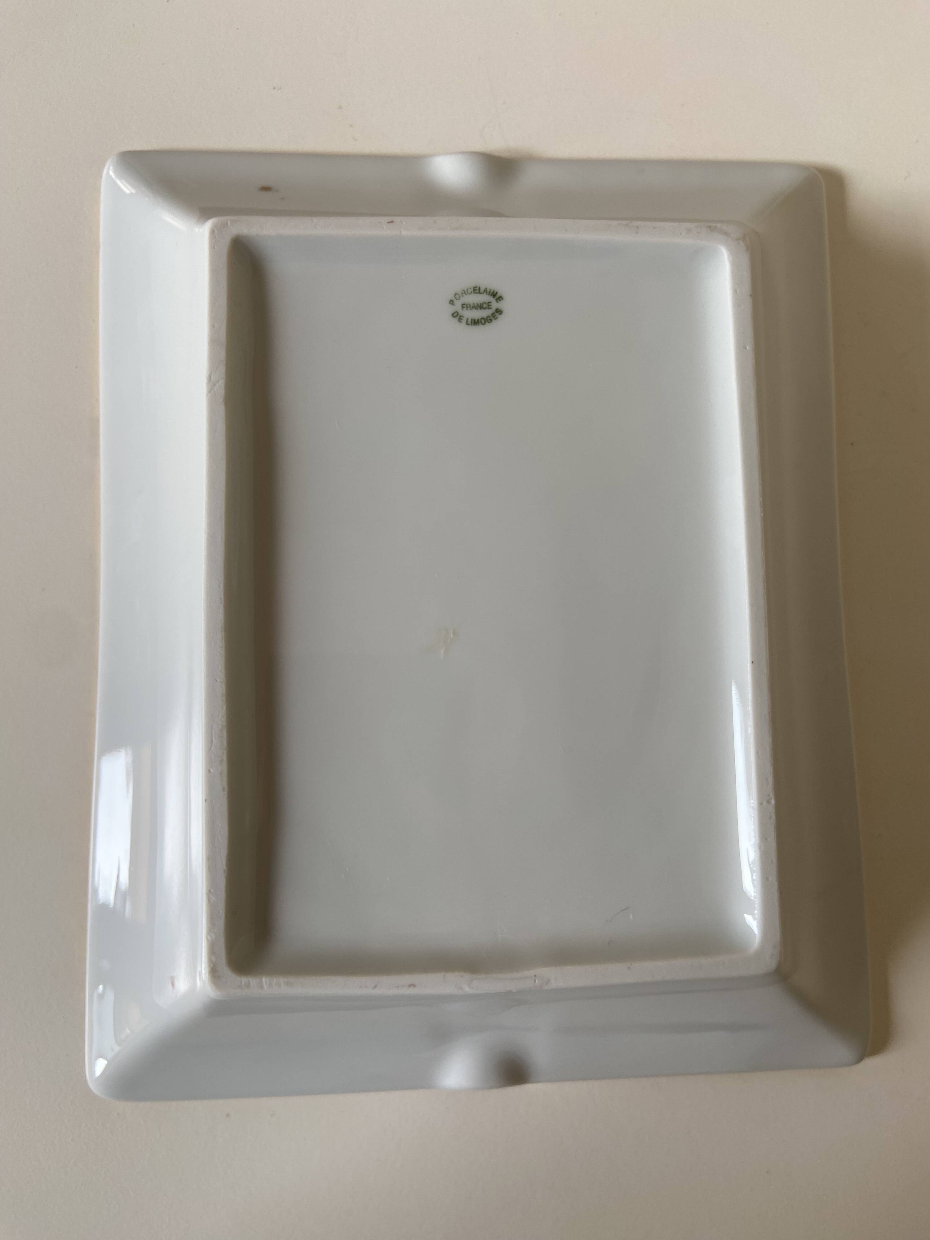 Old rectangular Limoges Porcelain Ashtray: Leaf designs signed GP