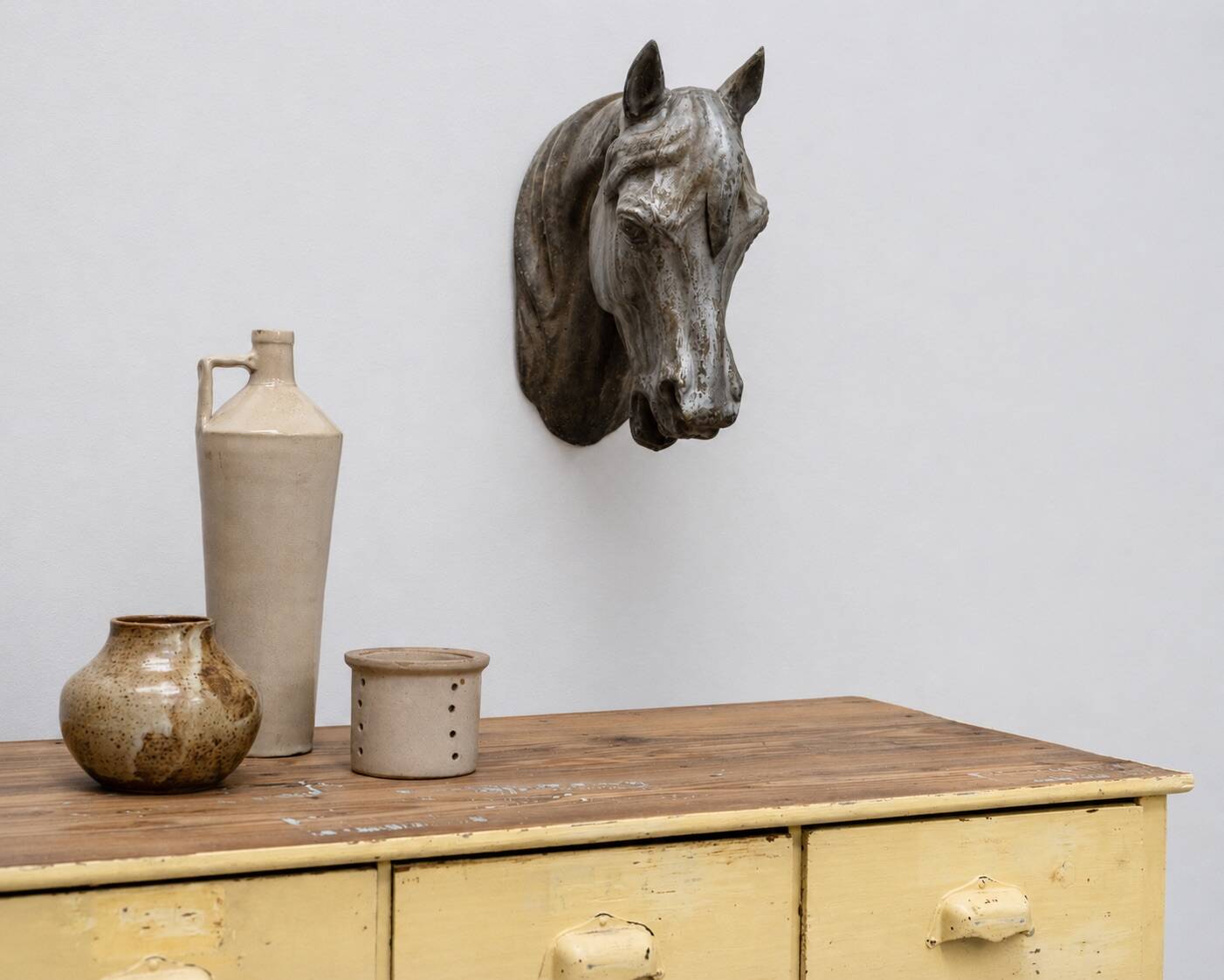Ancienne tête de cheval en zinc rare, 1900
