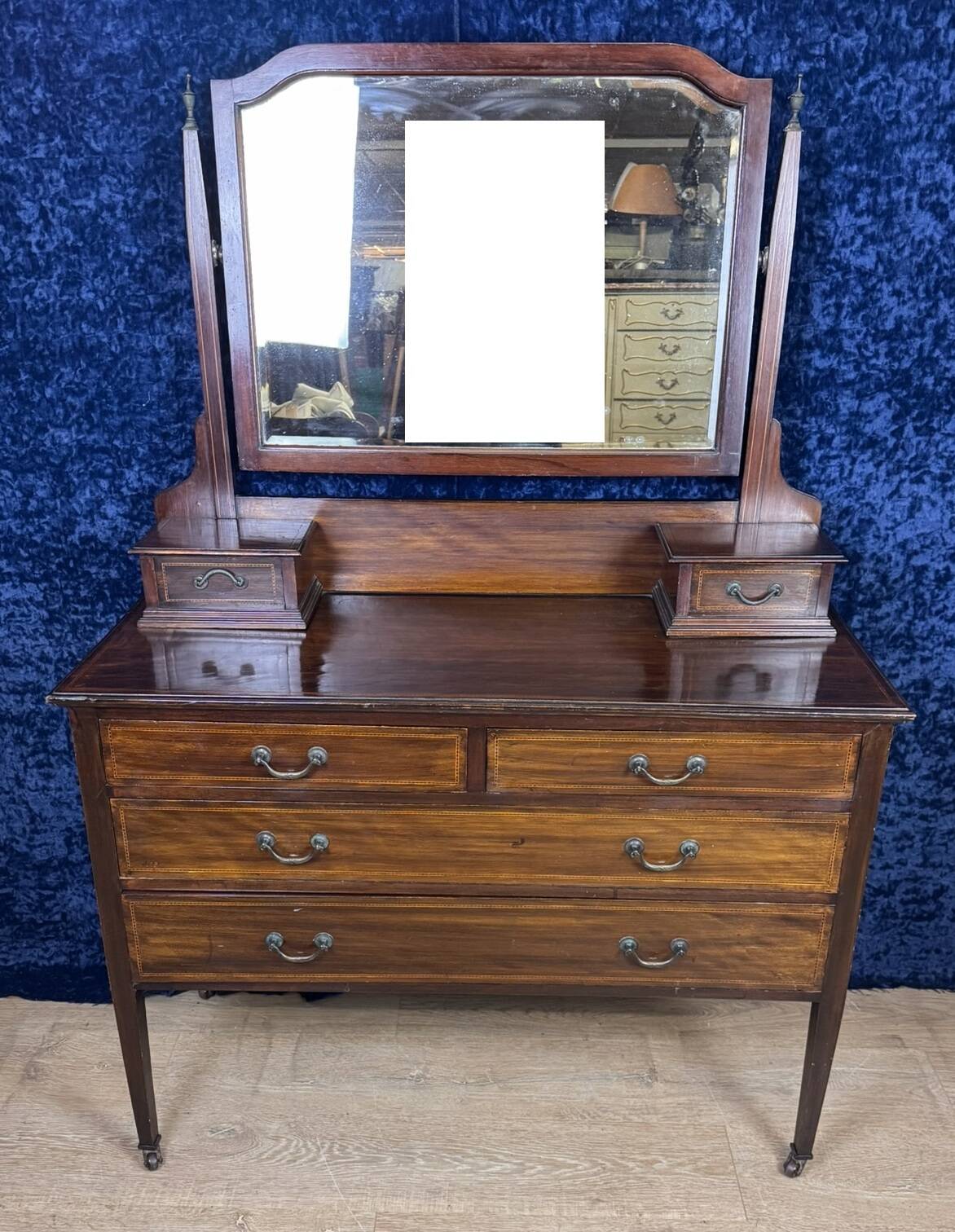 Superb English mahogany psyche chest of drawers circa 1880