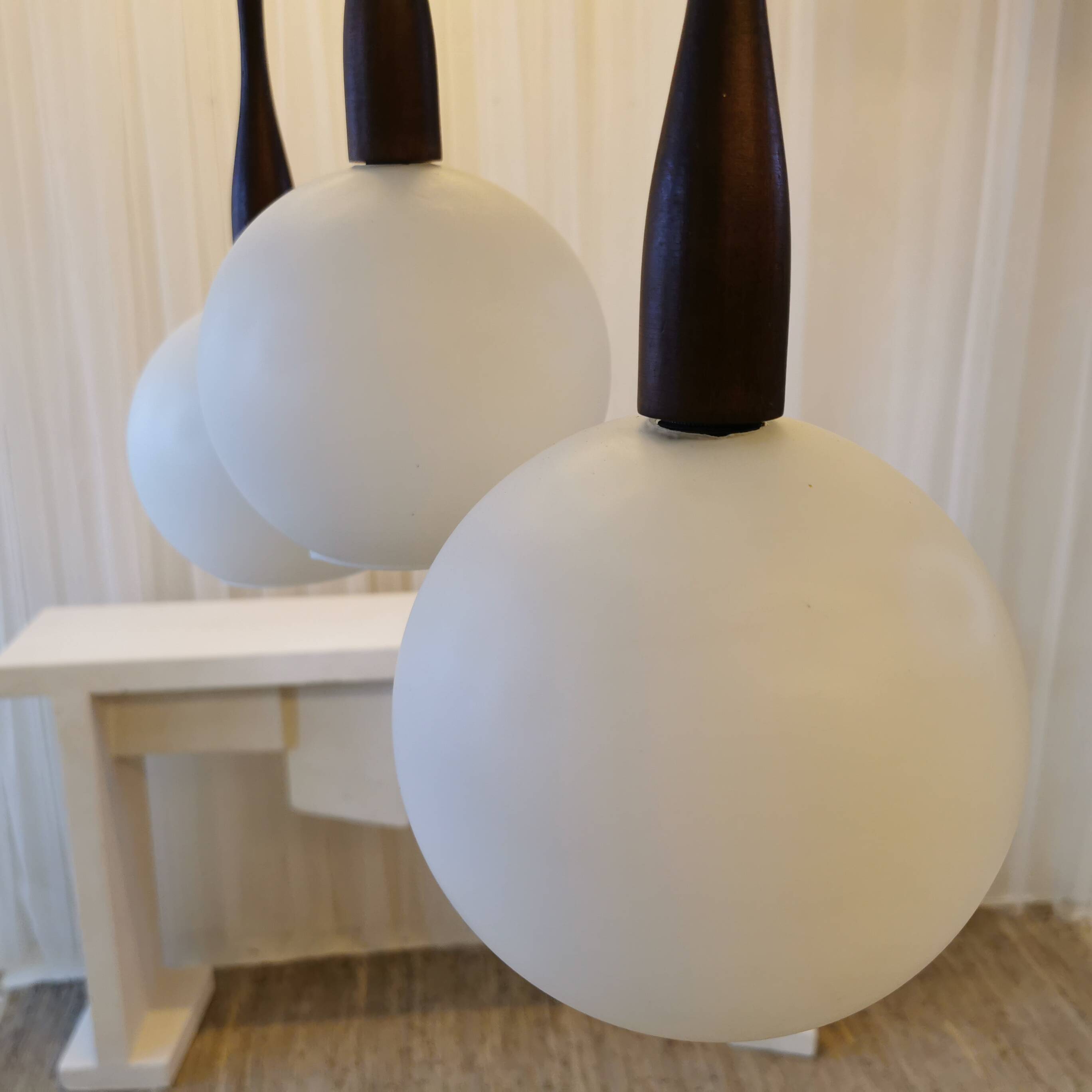 Teak and opaline chandelier