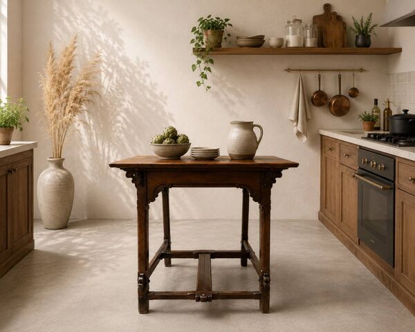 Table d'appoint ou petite table de présentation ancienne en bois massif.