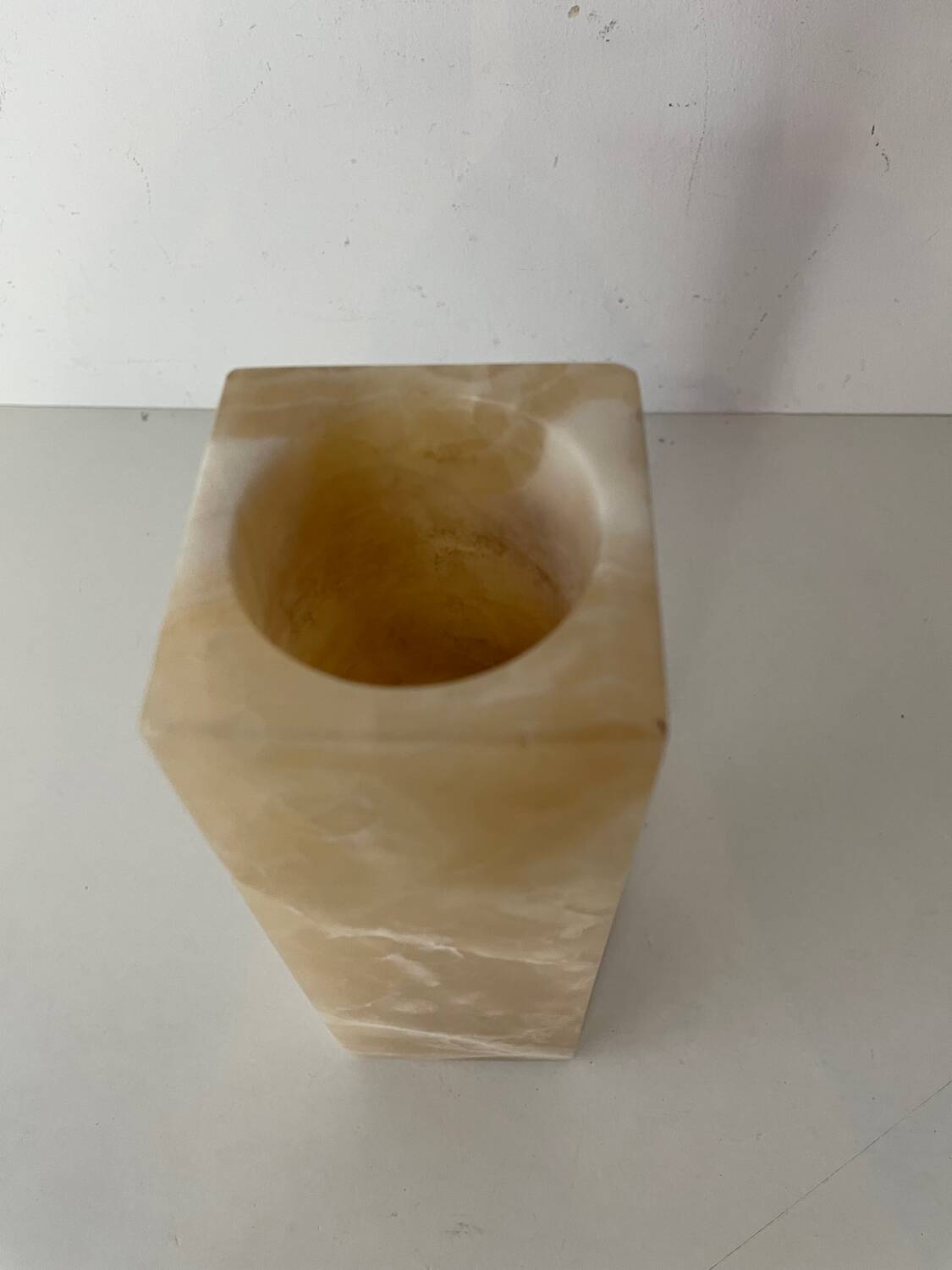 Cubic alabaster vase