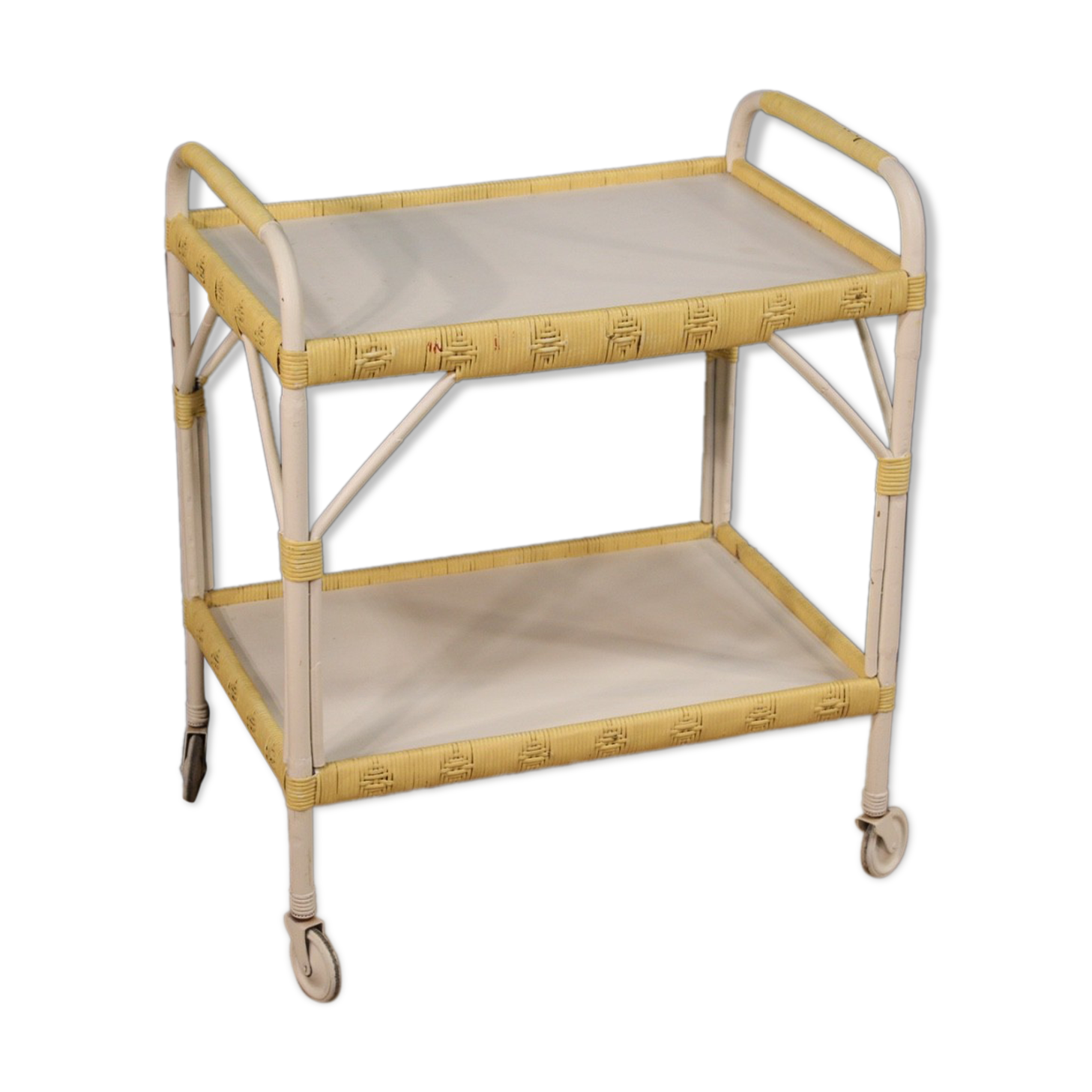 Italian service cart in wood and wicker