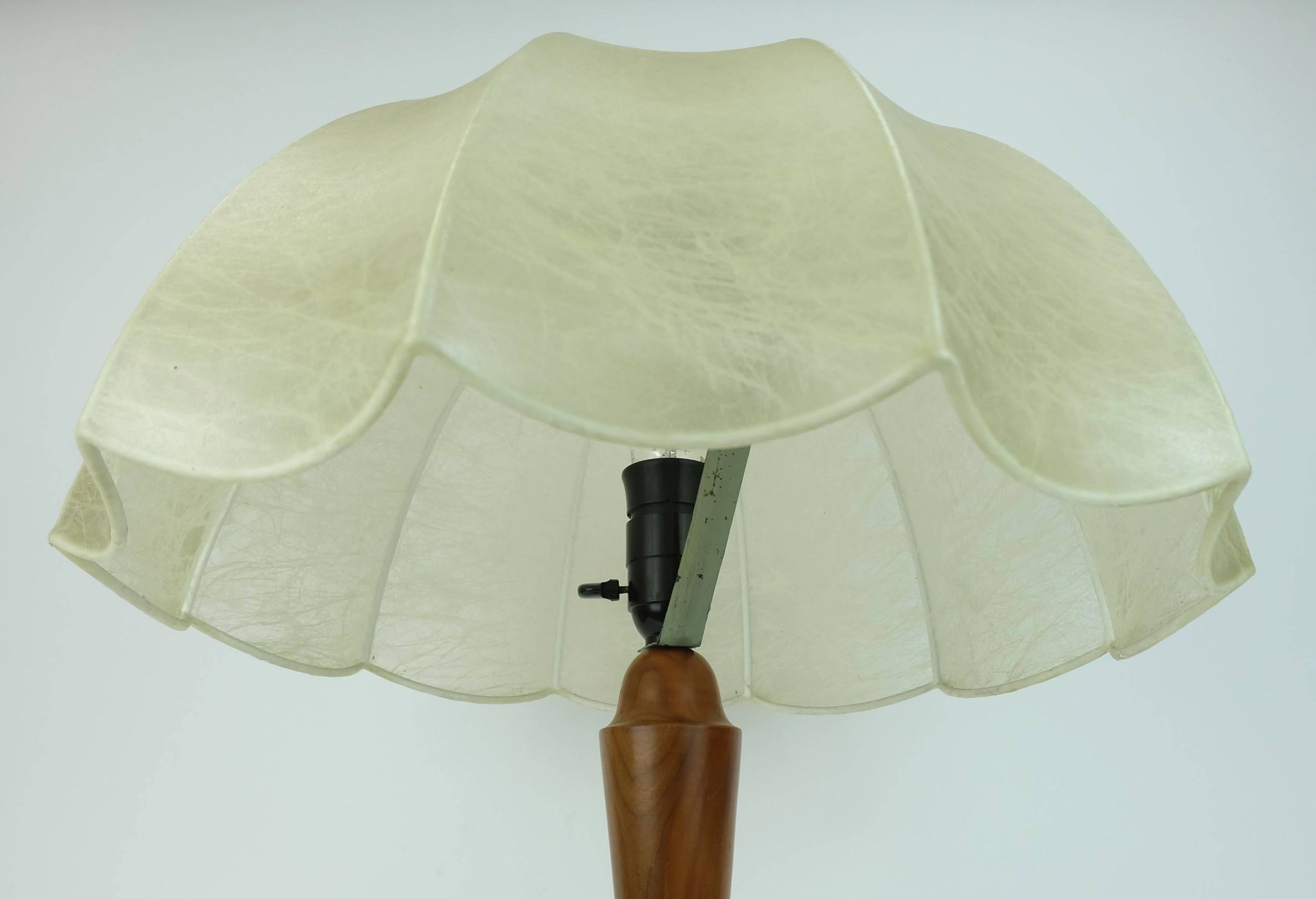 rare large mid century modern cocoon TABLE LAMP cherrywood base 1970s