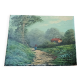 Peinture à l'huile sur carton, première moitié du XXe siècle, signée