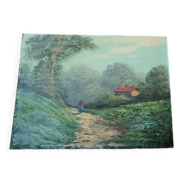 Peinture à l'huile sur carton, première moitié du XXe siècle, signée