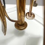 Ensemble d'ustensiles de cheminée en laiton, fer et verre épais, attribué à Fontana Arte