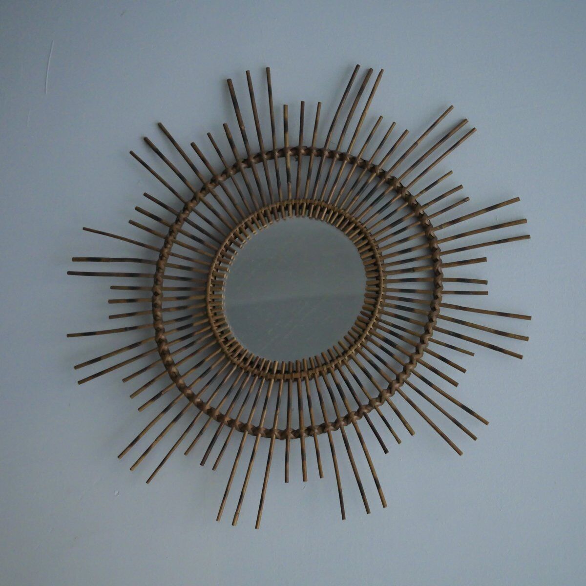 Vintage Sun mirror in wicker, Italy, 1960s