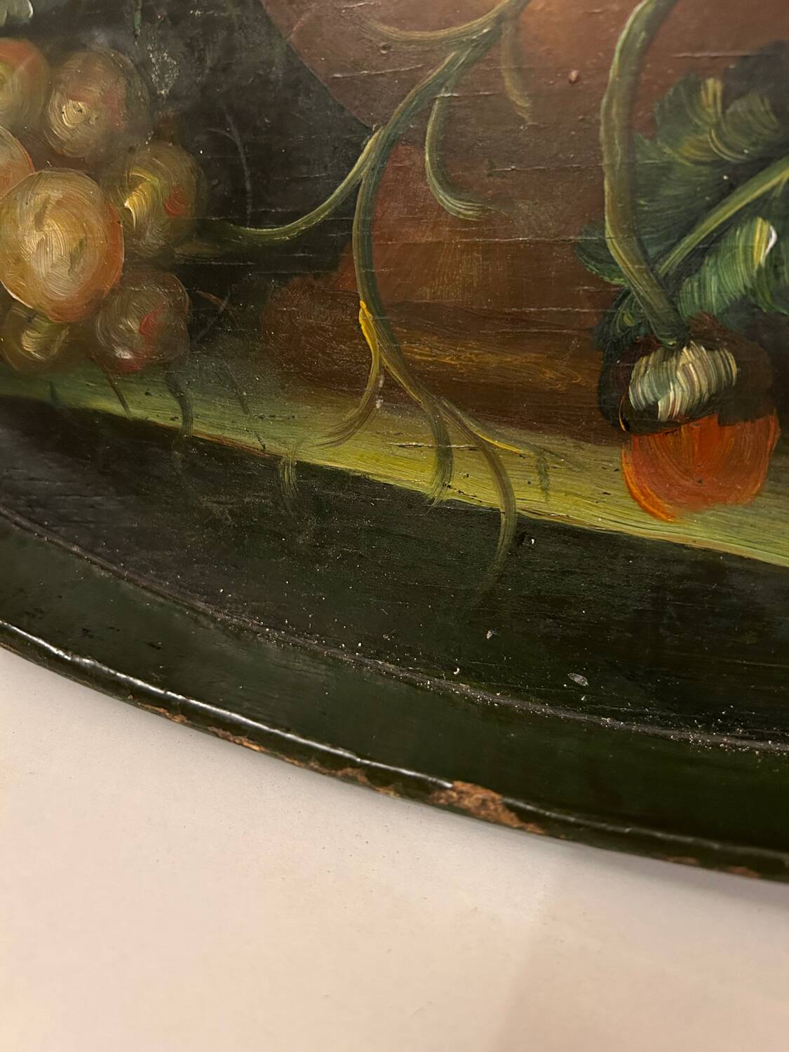 Still life painted wood tray