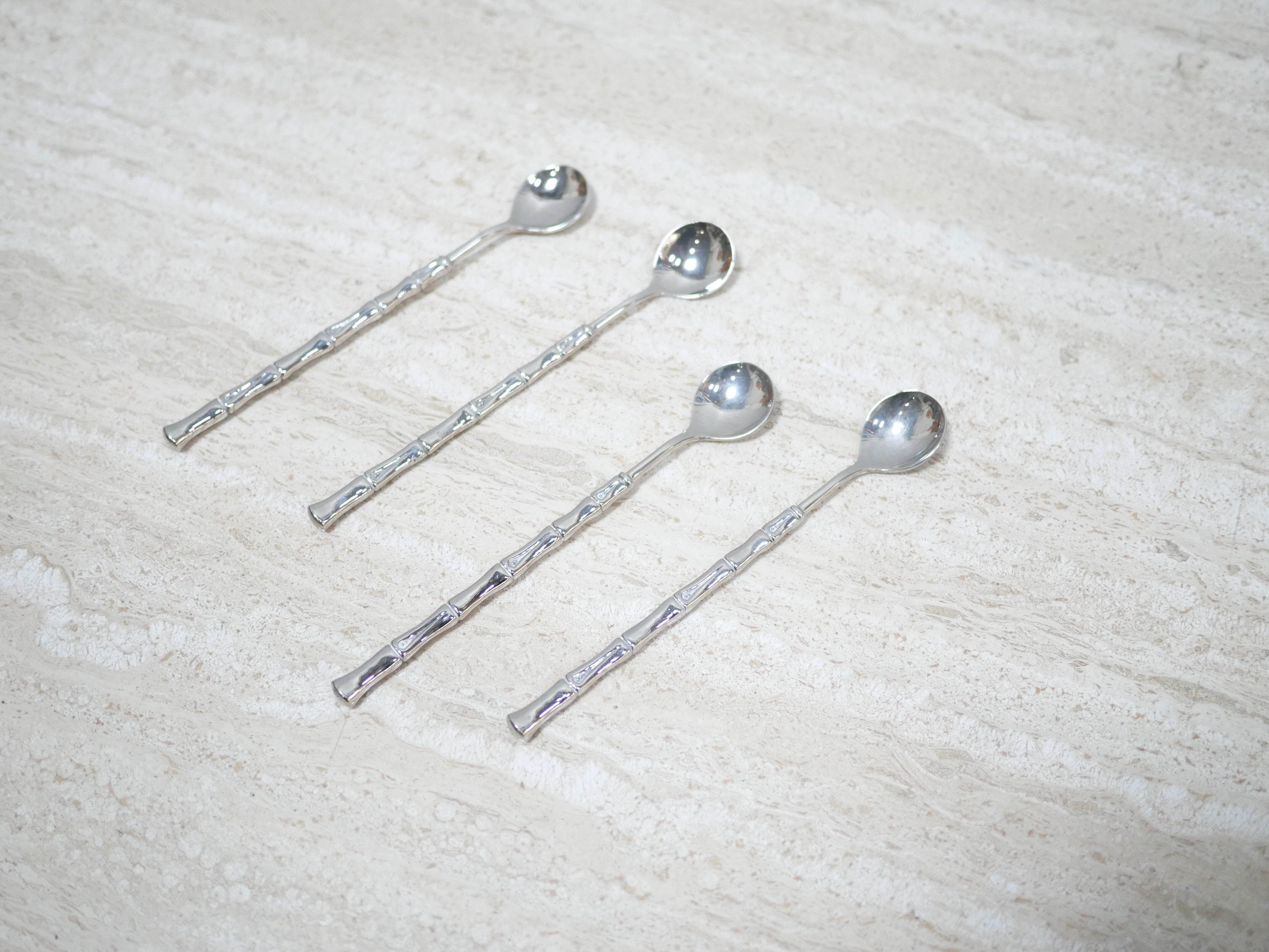 Series of 4 vintage silver metal mocha spoons