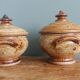 Soup bowls covered signed by Jean-Pierre Prud’homme in Puisaye stoneware.