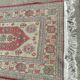 Handmade wool gallery carpet, geometric décor beige and red background, 3 m
