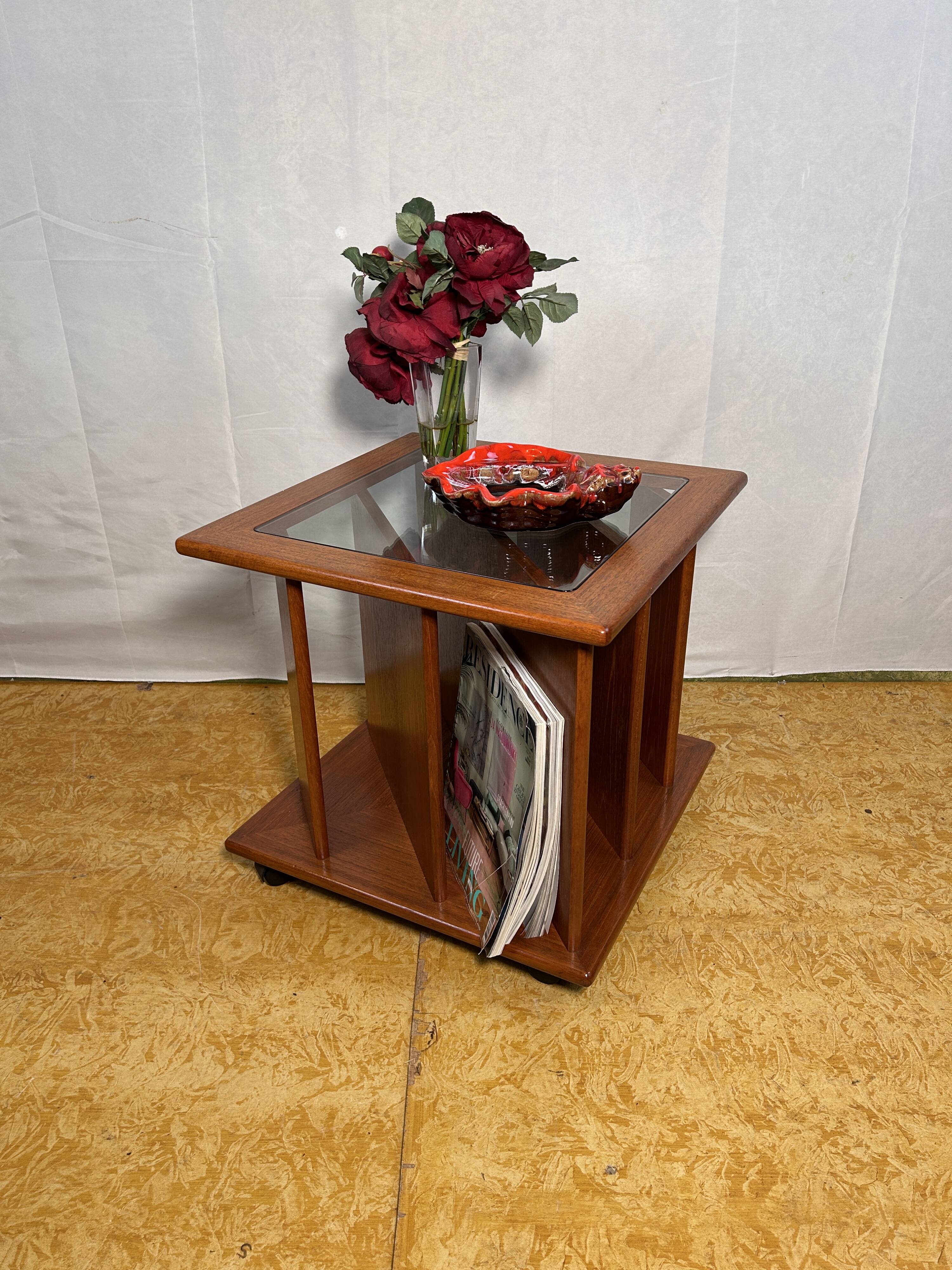 Mid century retro vintage teak coffee table with magazine rack or record 1960