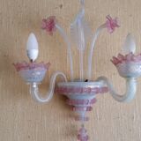Murano glass wall lamp with pink flowers