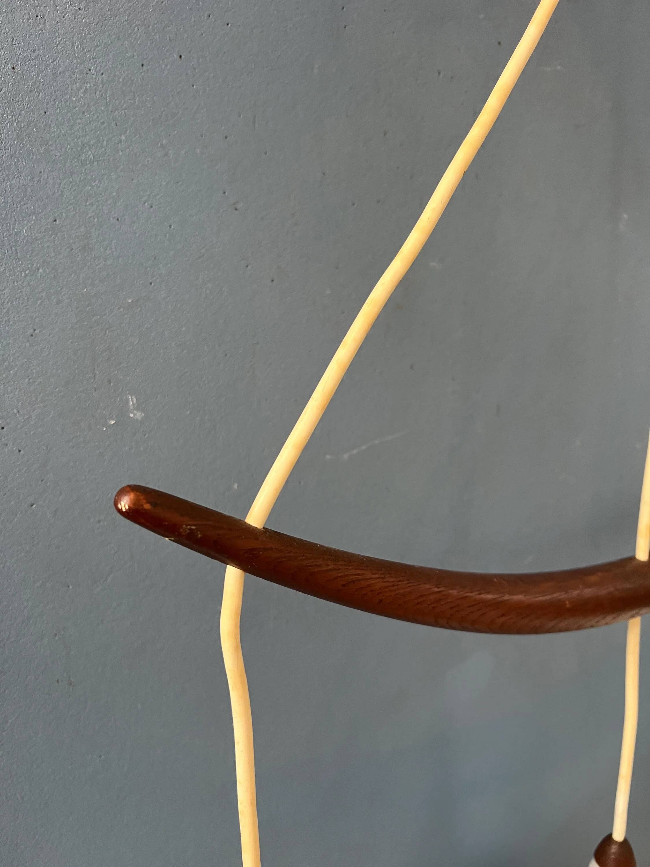 Teak wood and opaline glass chandelier 512 by Uno & Östen Kristiansson for Luxus, Sweden