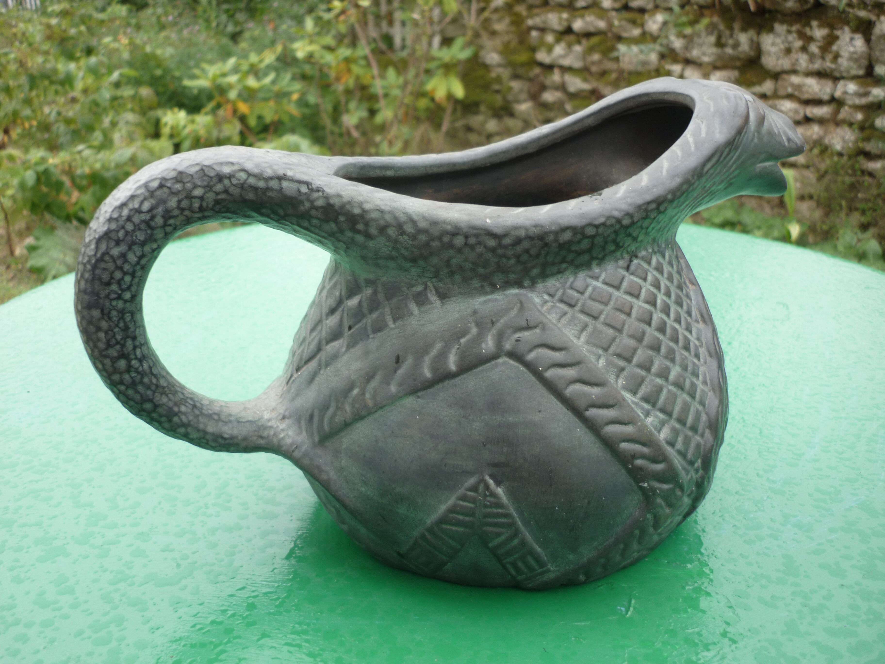 Zoomorphic painted plaster or stoneware pitcher