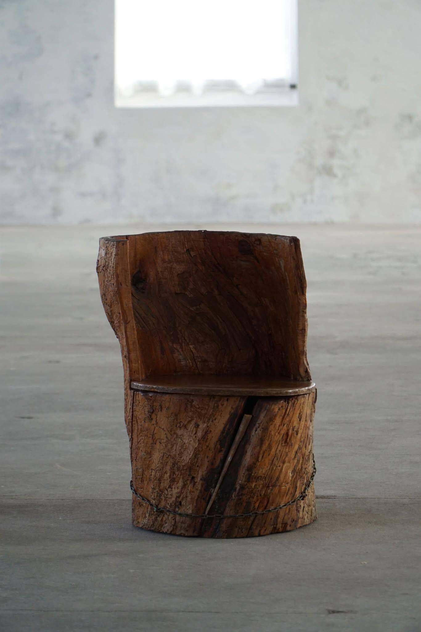 Chair made from hand-carved pine with storage, modern Swedish style, wabi-sabi, 1900s.