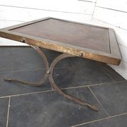 Vintage steel and leather coffee table