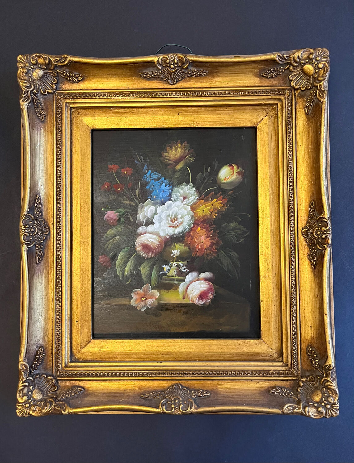 Oil on panel: still life with flowers