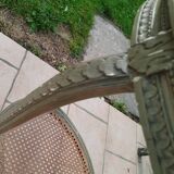 Old oval table with marble top, Louis XVI style