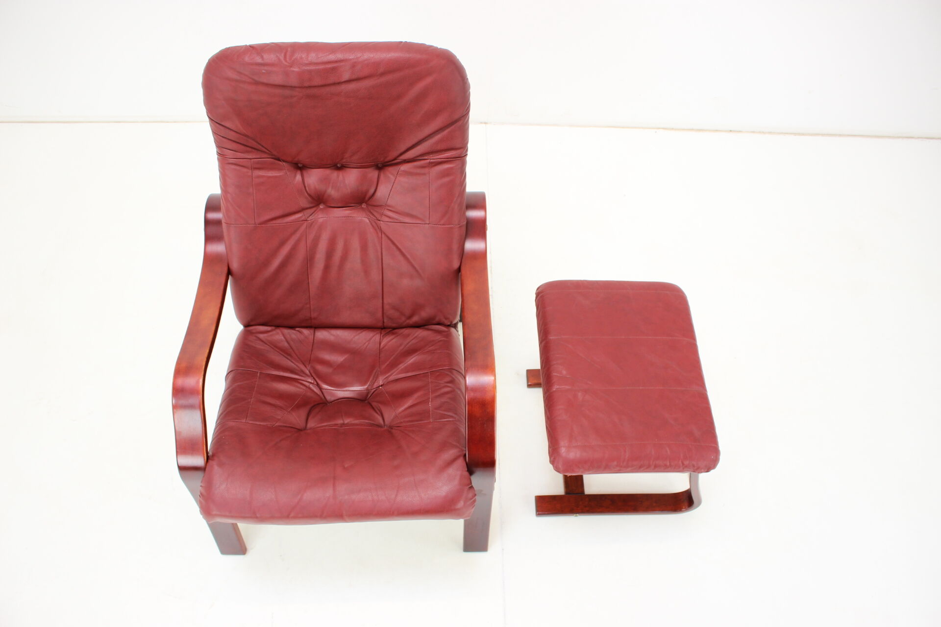 1980 Leather Armchair With Footrest, Ton Czechoslovakia
