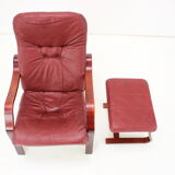 1980 Leather Armchair With Footrest, Ton Czechoslovakia
