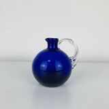 Vase rond verre de Murano bleu, anse torsadée, vintage