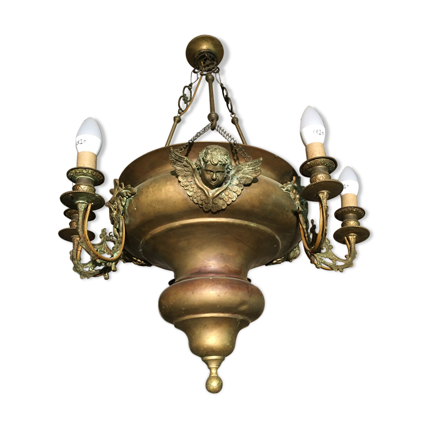 Brass chandelier with angels
