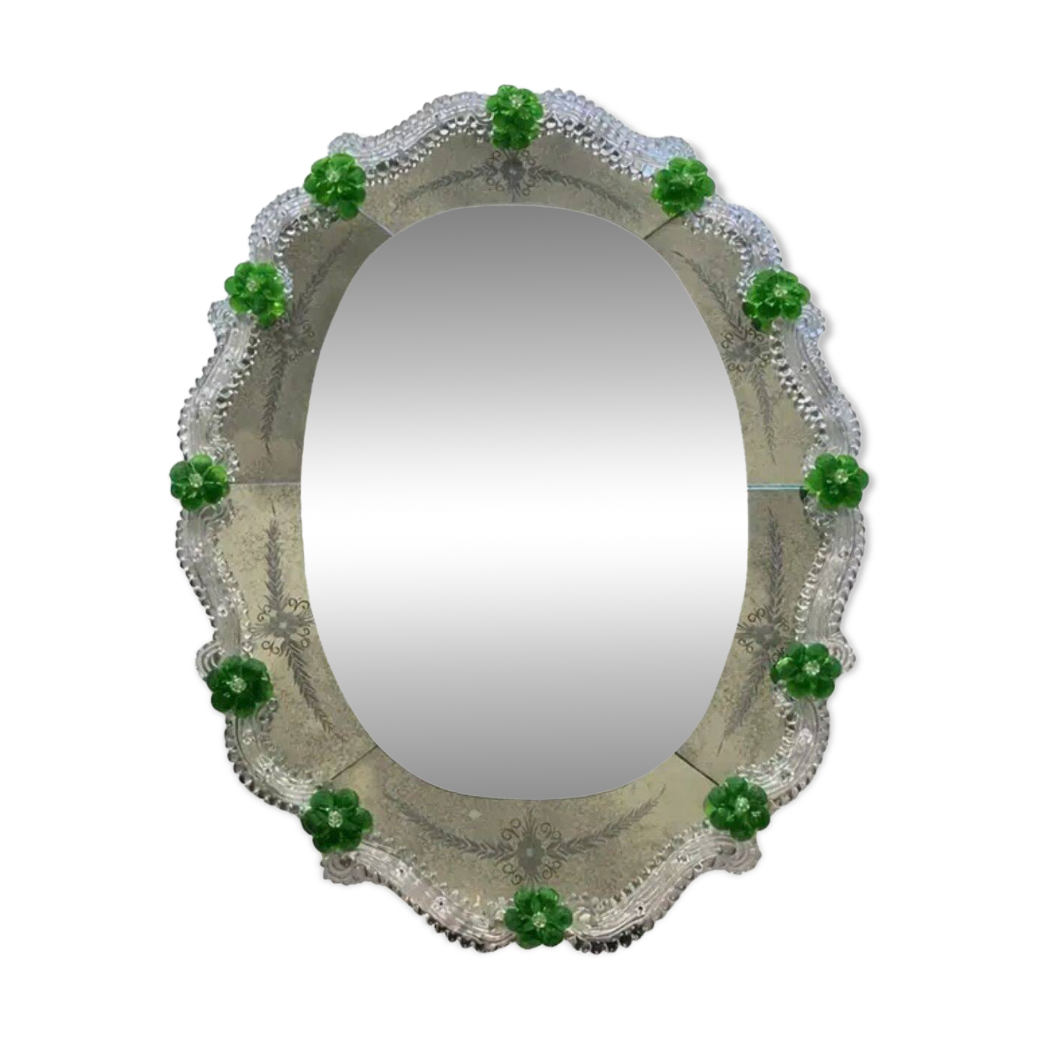 Venetian Murano Glass Oval Floral Wall Mirror – Hand-Carved Italian Art