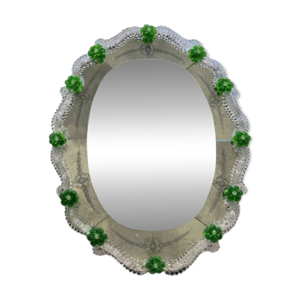 Venetian Murano Glass Oval Floral Wall Mirror – Hand-Carved Italian Art