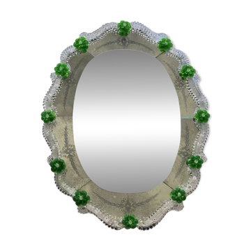 Venetian Murano Glass Oval Floral Wall Mirror – Hand-Carved Italian Art